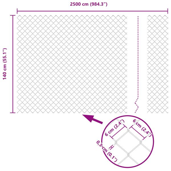 vidaXL Chain Link Fence Grey 25 x 1.4 m Steel