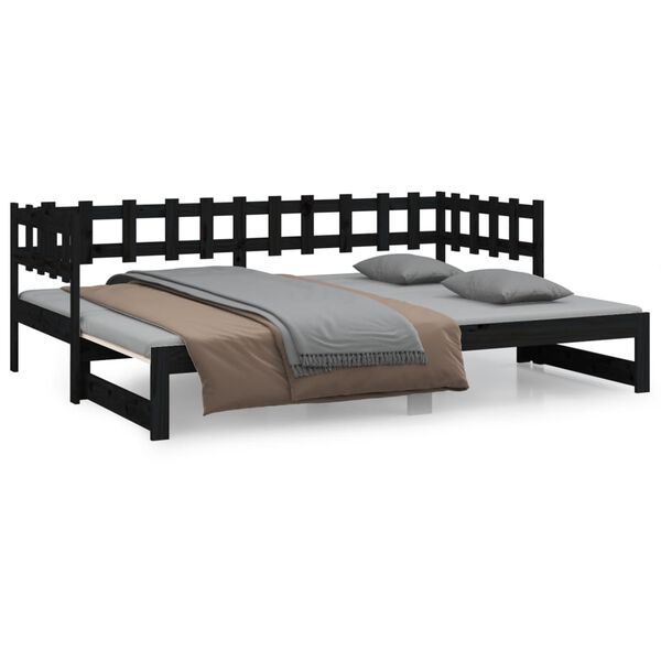 vidaXL Pull-out Day Bed without Mattress Black 2x(80x200) cm