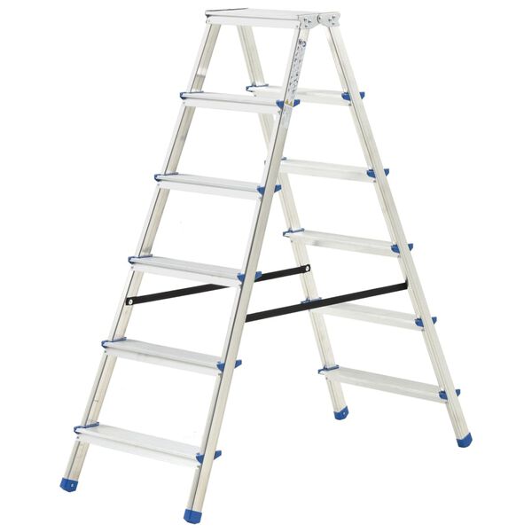 vidaXL Aluminium Double-Sided Step Ladder 6 Steps 136 cm