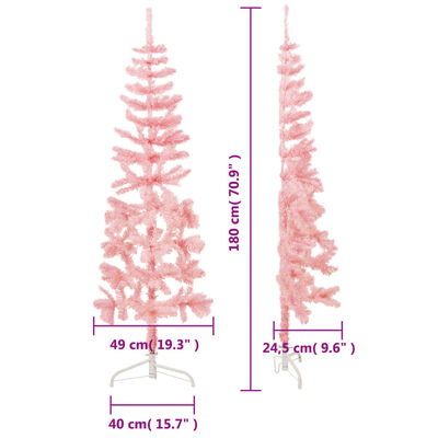 vidaXL Slim Artificial Half Christmas Tree with Stand Pink 180 cm