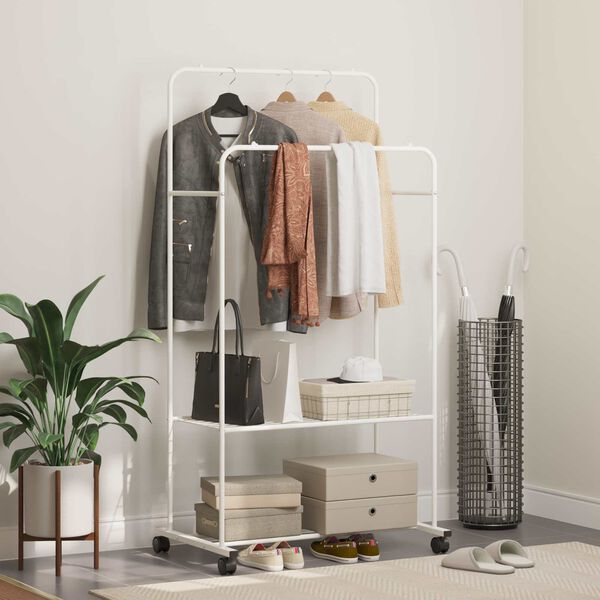 vidaXL Clothes Rack with Shelf with Wheel White 80 x 53 x 156 cm