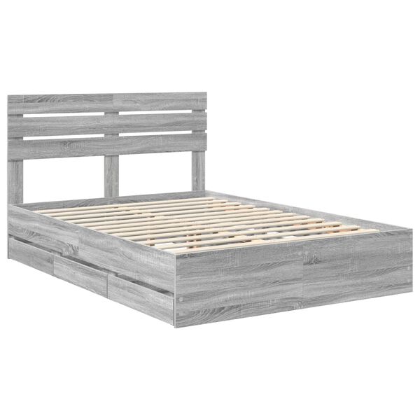 vidaXL Bed Frame with Drawer Grey Sonoma 140 x 200 cm Engineer Wood