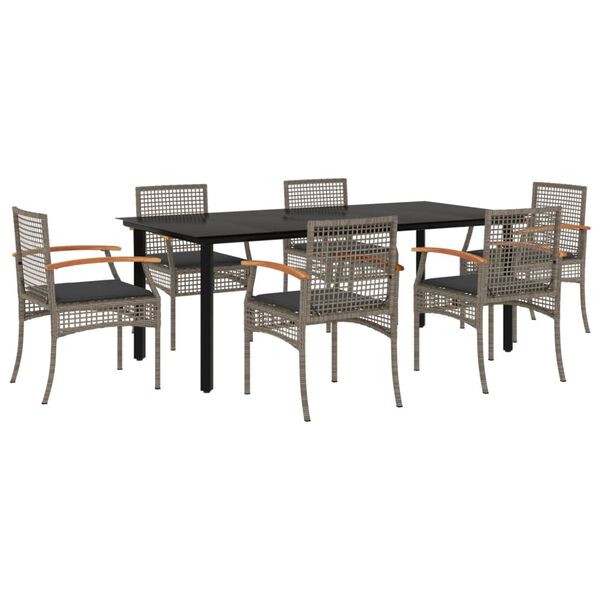 vidaXL 7 Piece Garden Dining Set with Cushions Grey Poly Rattan