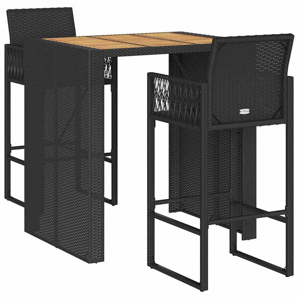 vidaXL 3 Piece Garden Bar Set without Cushions Black Poly Rattan Acacia