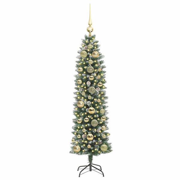 vidaXL Artificial Slim Christmas Tree Green and white 150 cm