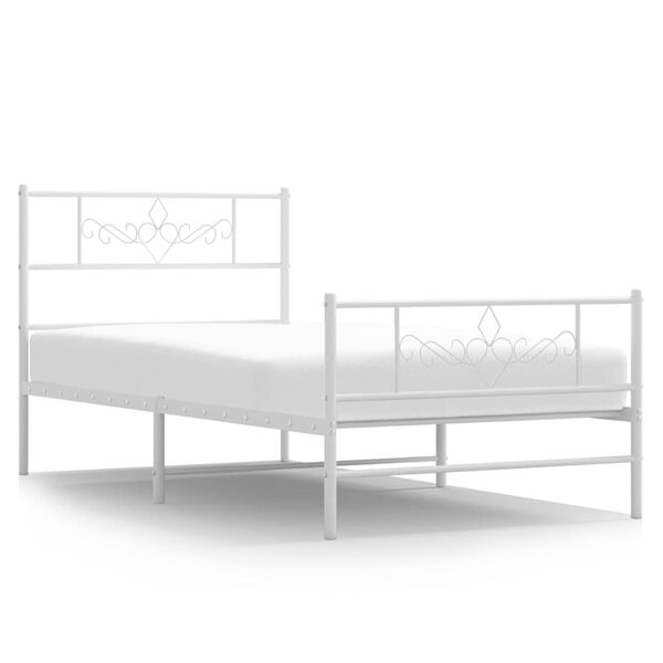 vidaXL Metal Bed Frame without Mattress with Footboard White 100x200cm