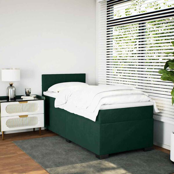 vidaXL Box Spring Bed with Mattress Dark Green 100x200 cm Velvet