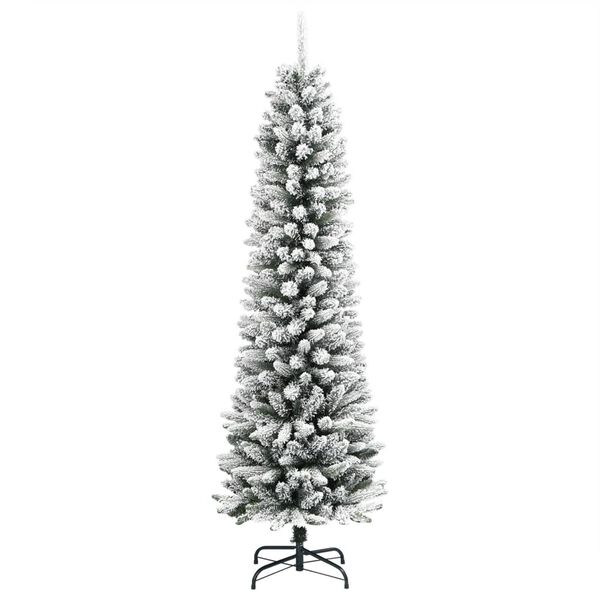 vidaXL Artificial Slim Christmas Tree with Flocked Snow 180 cm PVC&PE