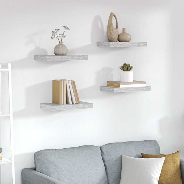 vidaXL Floating Wall Shelves 4 pcs Concrete Grey 40x23x3.8 cm MDF
