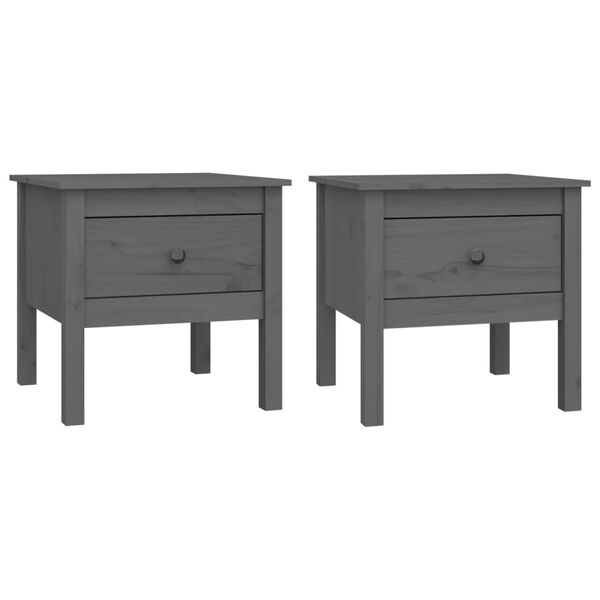 vidaXL Side Tables 2 pcs Grey 50x50x49 cm Solid Wood Pine