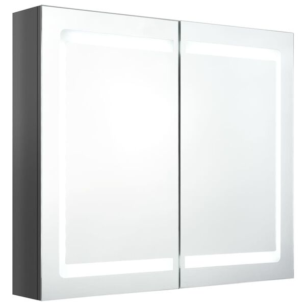 vidaXL LED Bathroom Mirror Cabinet Shining Grey 80x12x68 cm