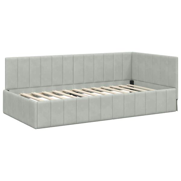 vidaXL Corner Bed Frame Light Grey 100 cm x 200 cm Velvet