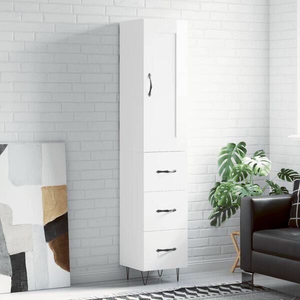 vidaXL Highboard High Gloss White 34.5x34x180 cm Engineered Wood