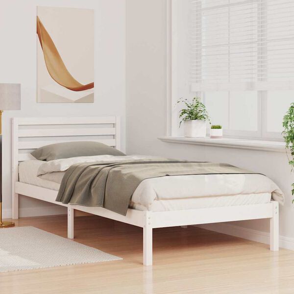vidaXL Bed Frame with Headboard White 90 x 220 cm Solid Pine Wood