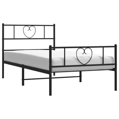 vidaXL Metal Bed Frame with Headboard and Footboard Black 107x203 cm