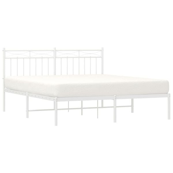 vidaXL Metal Bed Frame without Mattress with Headboard White 150x200cm