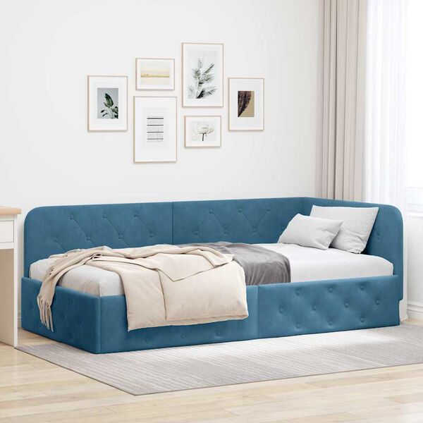 vidaXL Corner Bed Frame with Headboard Blue 100 x 200 cm Velvet