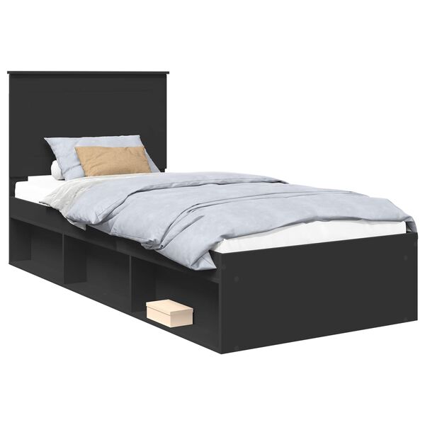 vidaXL Bed Frame with Headboard Black 100 x 200 cm Solid Pine Wood