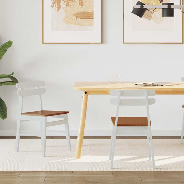 vidaXL Dining Chair 2 pcs White and Natural Solid Rubber Wood