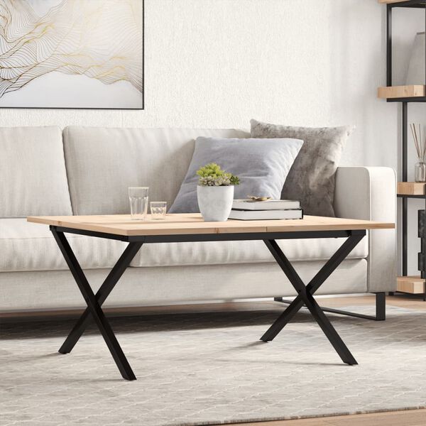 vidaXL Coffee Table X-Frame 80x80x45 cm Solid Wood Pine and Steel