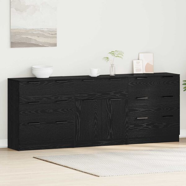 vidaXL Sideboard 3 pcs Black Oak 181 x 30 x 70 cm Engineered Wood