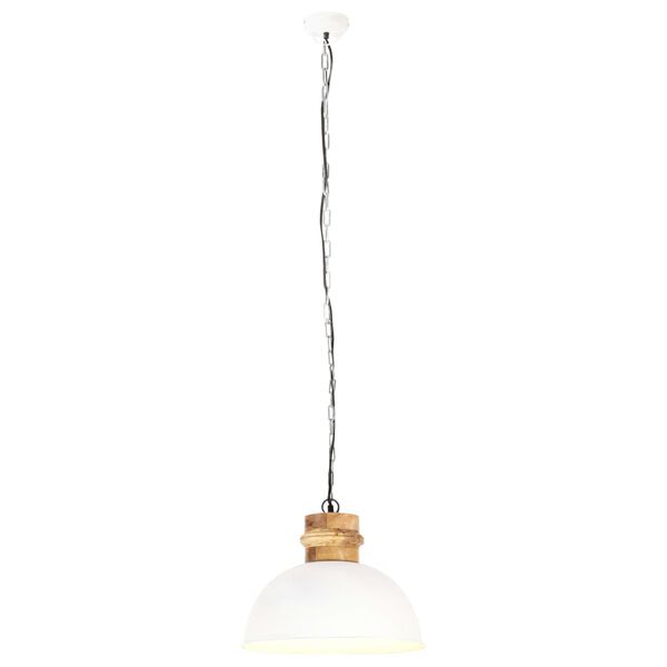 vidaXL Industrial Hanging Lamp White Round 42 cm E27 Solid Mango Wood