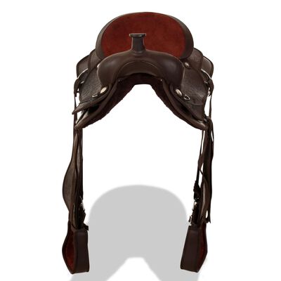 vidaXL Western Saddle. Headstall&Breast Collar Real Leather 16" Brown