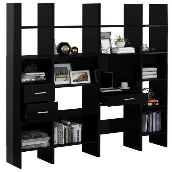vidaXL 4 Piece Book Cabinet Set High Gloss Black Engineered Wood