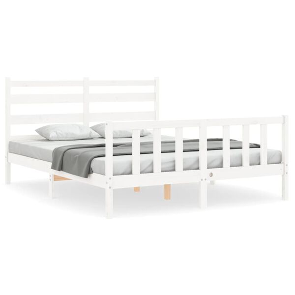 vidaXL Bed Frame without Mattress White King Size Solid Wood Pine