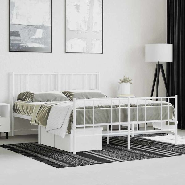 vidaXL Metal Bed Frame without Mattress with Footboard White 160x200cm