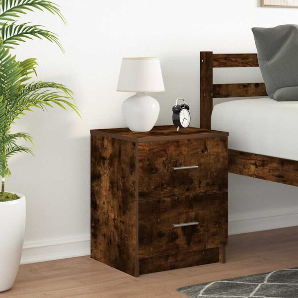vidaXL Bedside Cabinet with 2 Drawers Smoked Oak 40x36x50 cm