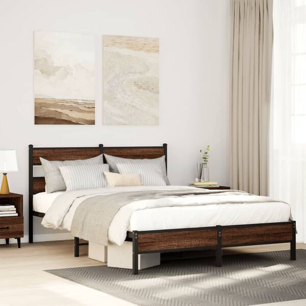 vidaXL Bed Frame without Mattress Brown Oak 137x190 cm Engineered Wood