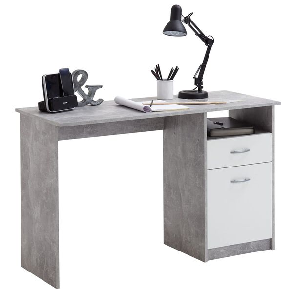 FMD Desk with 1 Drawer 123x50x76.5 cm Concrete and White