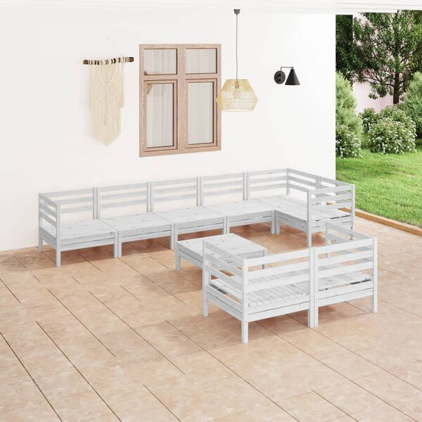 vidaXL 9 Piece Garden Lounge Set Solid Wood Pine White