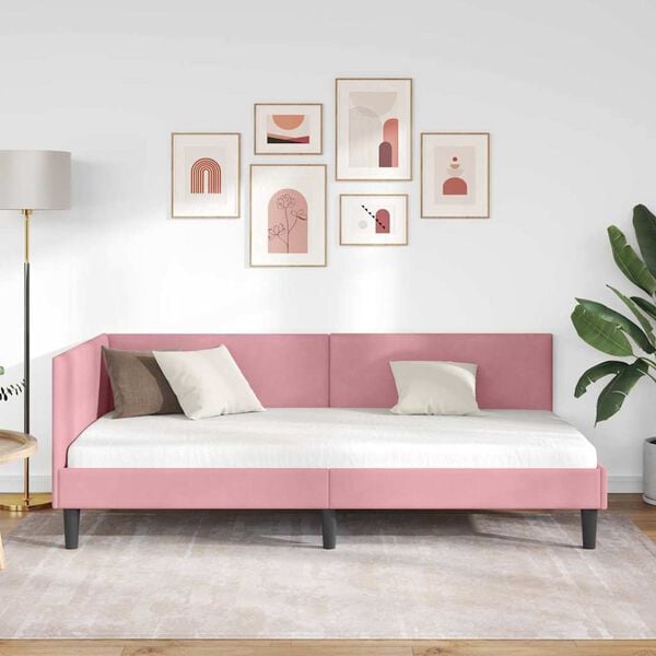 vidaXL Corner Bed Frame with Headboard Pink 80 cm x 200 cm Velvet