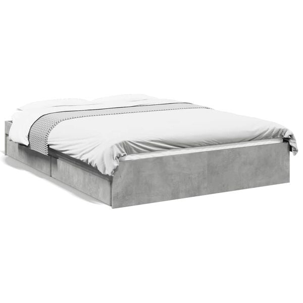 vidaXL Bed Frame with Drawers without Mattress Concrete Grey 135x190 cm Double