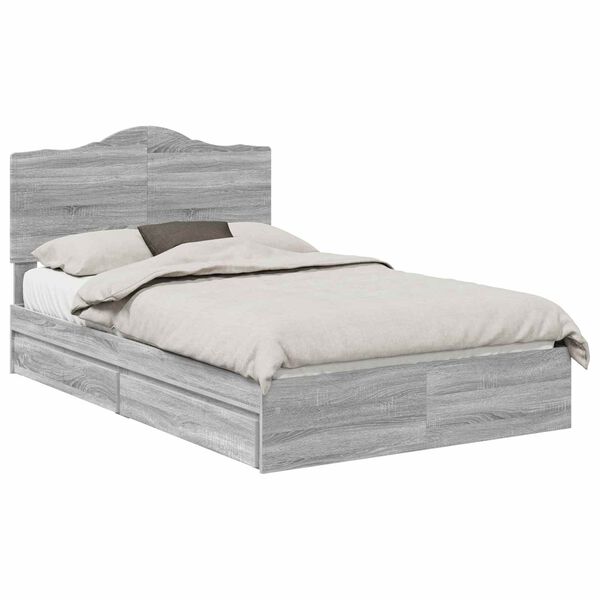 vidaXL Storage Bed Grey Sonoma 135 x 190 cm Engineered Wood