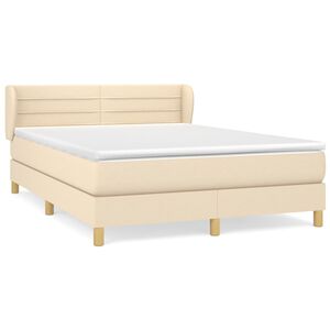vidaXL Box Spring Bed with Mattress Cream 140x190 cm Fabric