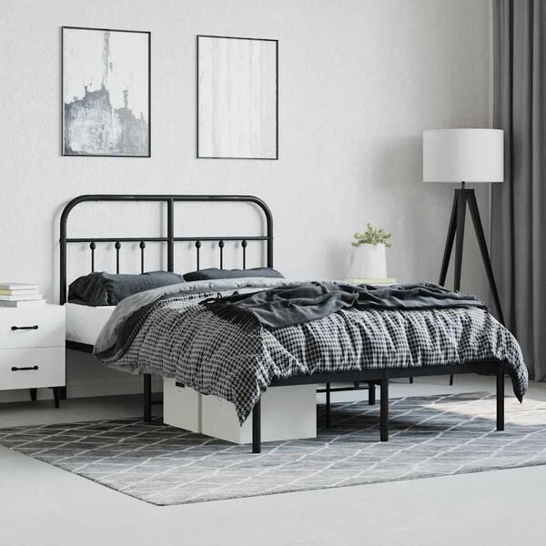 vidaXL Metal Bed Frame without Mattress with Headboard Black 120x190cm