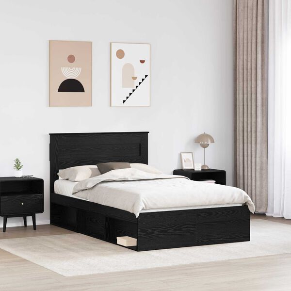 vidaXL Bed Frame with Headboard Black 120 x 200 cm Solid Pine Wood