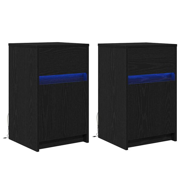 vidaXL LED Bedside Cabinet with Drawer 2 pcs Black oak 38 x 34 x 61 cm