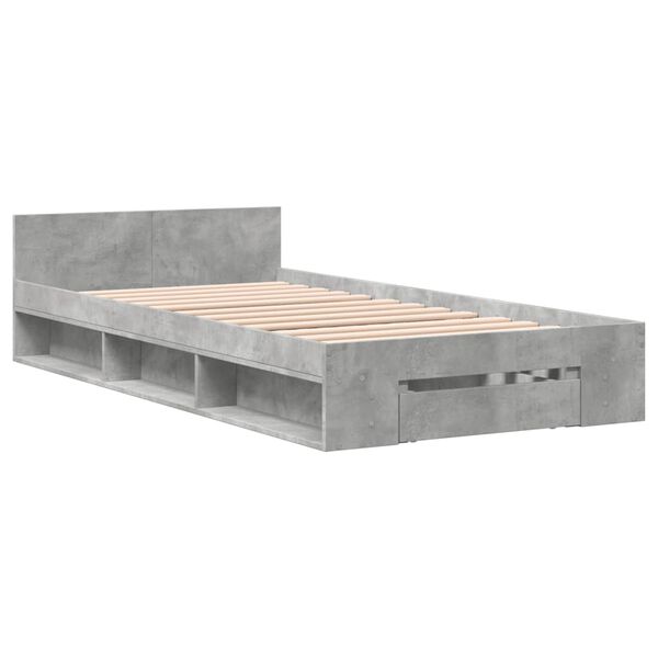 vidaXL Bed Frame with Drawer without Mattress Concrete Grey 100x200 cm