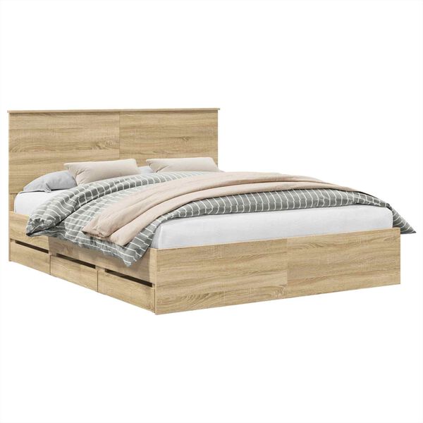 vidaXL Bed Frame with Drawer Sonoma Oak 160 x 200 cm Engineer Wood