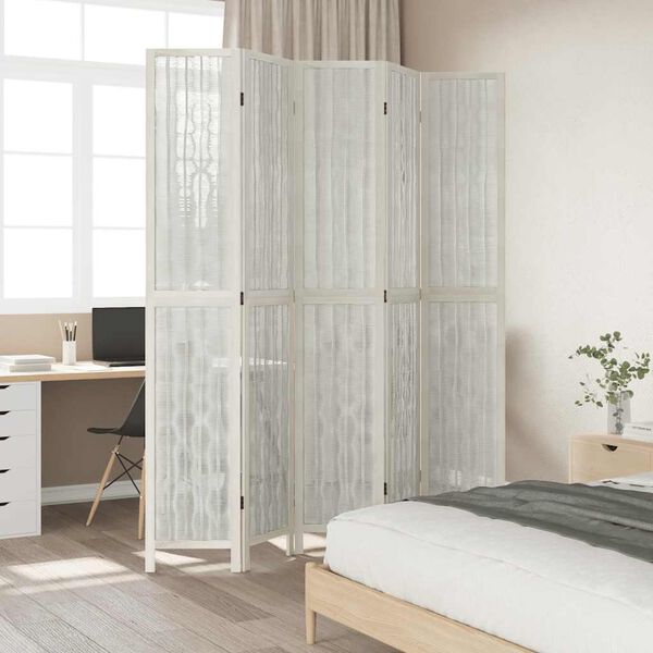 vidaXL Room Divider 5 Panels White Solid Wood Paulownia