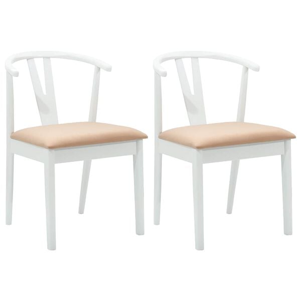 vidaXL Dining Chair 2 pcs White and Brown Solid Rubber Wood
