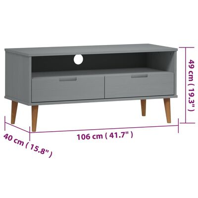 vidaXL TV Cabinet MOLDE Grey 106x40x49 cm Solid Wood Pine