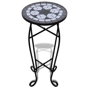 Mosaic Side Table Plant Table Black and White