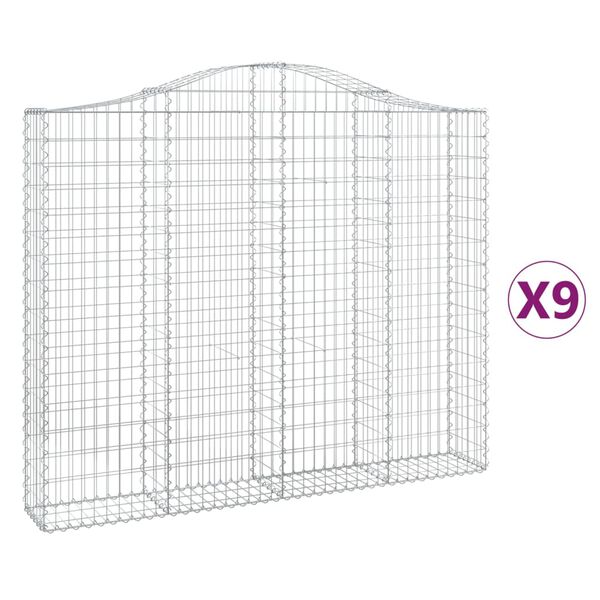 vidaXL Arched Gabion Baskets 9 pcs 200x30x160/180 cm Galvanised Iron