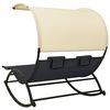 vidaXL Double Sun Lounger with Canopy Textilene Black and Cream
