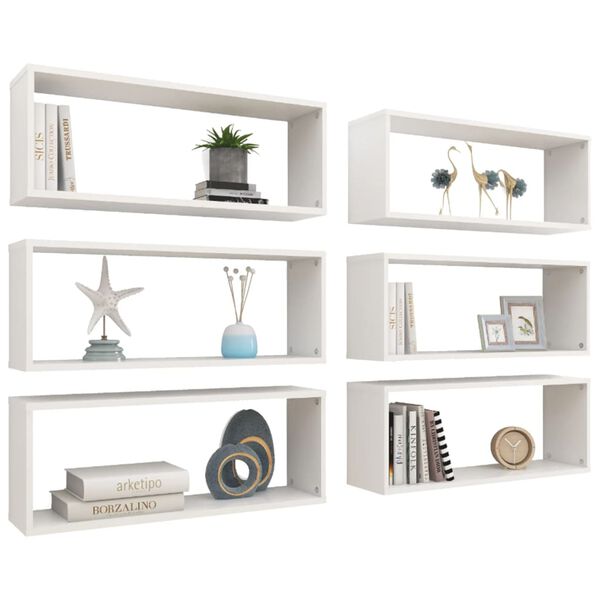 vidaXL Wall Cube Shelf 6 pcs White 60x15x23 cm Engineered Wood